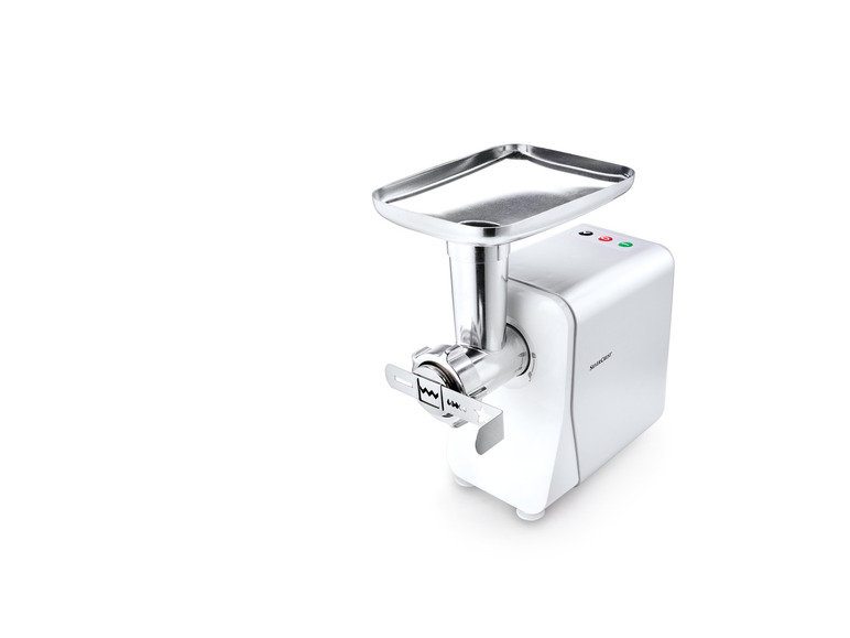 Eine weiße elektrische Fleischmühle von Silvercrest.
