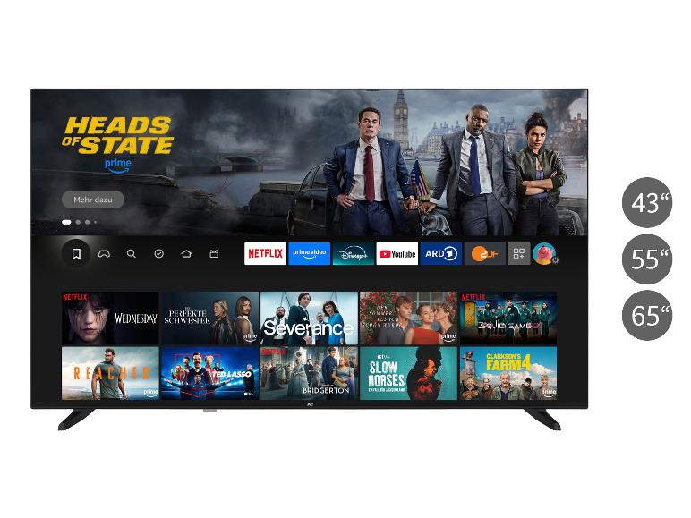 JVC Smart TV mit Netflix, Prime Video und YouTube, erhältlich in 43, 55 und 65 Zoll.