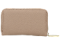 Beige Geldbörse mit Reißverschluss.