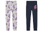 Zwei Leggings für Mädchen, eine mit My Little Pony-Druck und eine mit Paw Patrol-Druck.