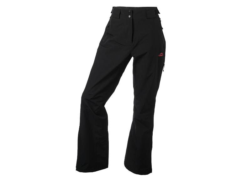 Schwarze Skihose mit rotem Logo am rechten Oberschenkel.