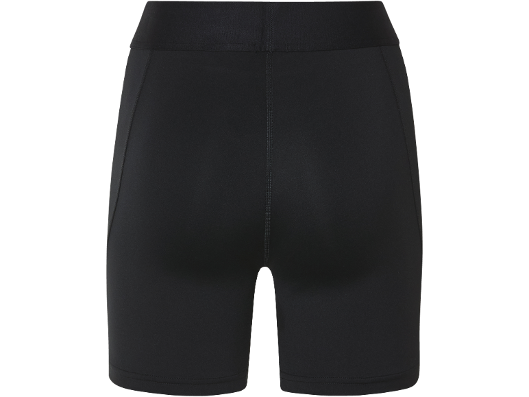 Schwarze Sportshorts für Damen, Rückansicht.