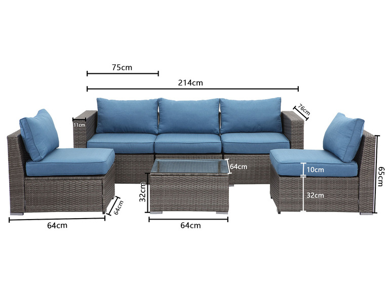 Gehe zu Vollbildansicht: MeXo Gartenmöbel 5-Sitzer Lounge-Set mit Kaffeetisch inkl. Polster - Bild 15