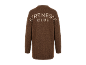 Brauner Strickpullover mit langen Ärmeln und Schriftzug auf dem Rücken