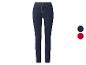 Dunkelblaue High-Waist Skinny Jeans für Damen, mit Farbmustern in Dunkelblau und Rot.