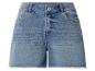 Blaue Jeans-Shorts mit hoher Taille und ausgefransten Säumen.