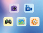App-Symbole: Kamera, Video, Gamecontroller, Fotos und Einstellungen.