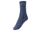 Eine blaue Wollsocke.