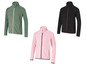 Drei Fleecejacken in Grün, Rosa und Schwarz mit Reißverschluss.