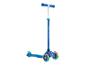 Blauer Dreirad-Roller mit bunten Leuchträdern und verstellbarem Lenker.