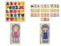 Holzpuzzles mit Alphabetbuchstaben, Zahlen und Kinderfiguren.
