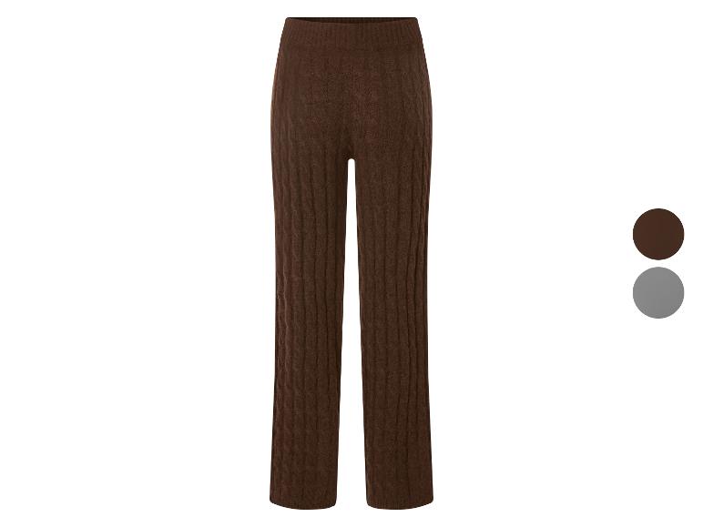 Braune Strickhose mit weitem Bein, mit Farboptionen Braun und Grau.