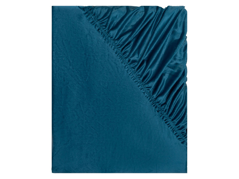 Ein dunkelblaues Spannbettlaken.