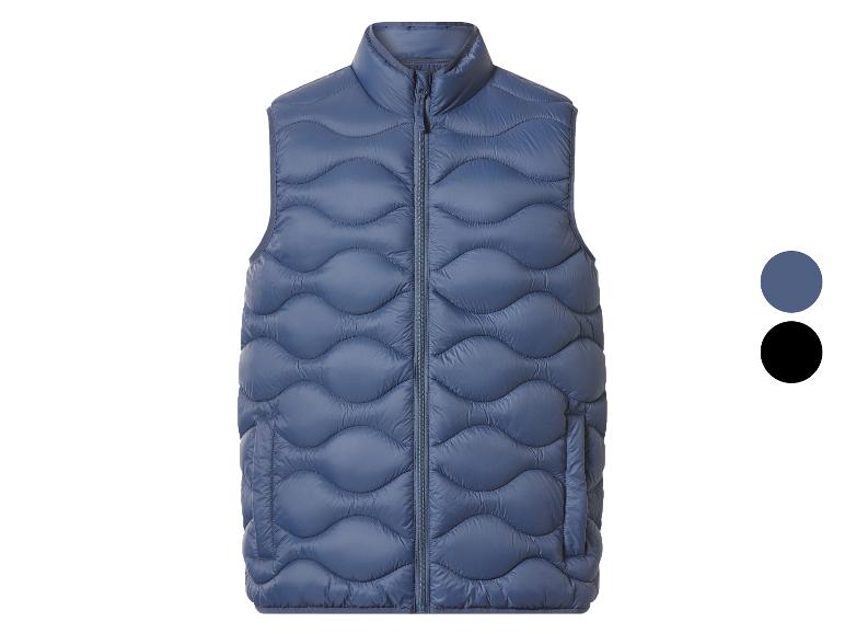 Blaue Steppweste mit wellenförmigen Nähten und Reißverschluss