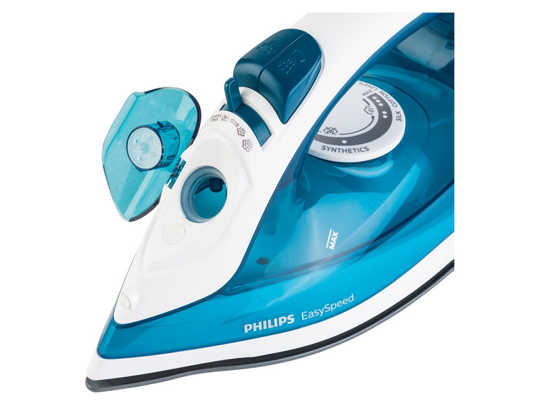 Blaues Philips EasySpeed ​​Bügeln mit Wassertank und Temperaturregelung.