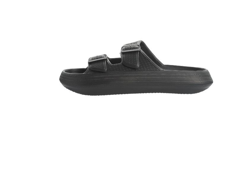 Schwarze Sandalen mit zwei Riemen und verstellbaren Schnallen.