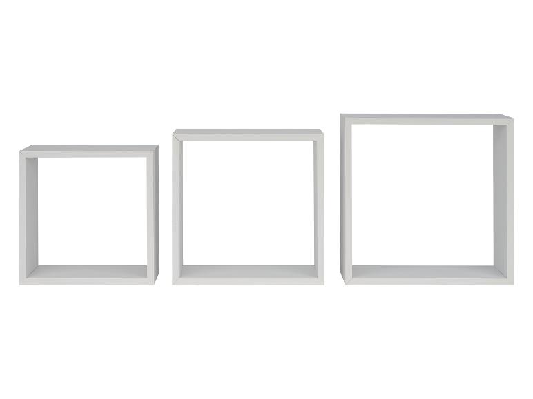 Drei weiße quadratische Wandregale in verschiedenen Größen