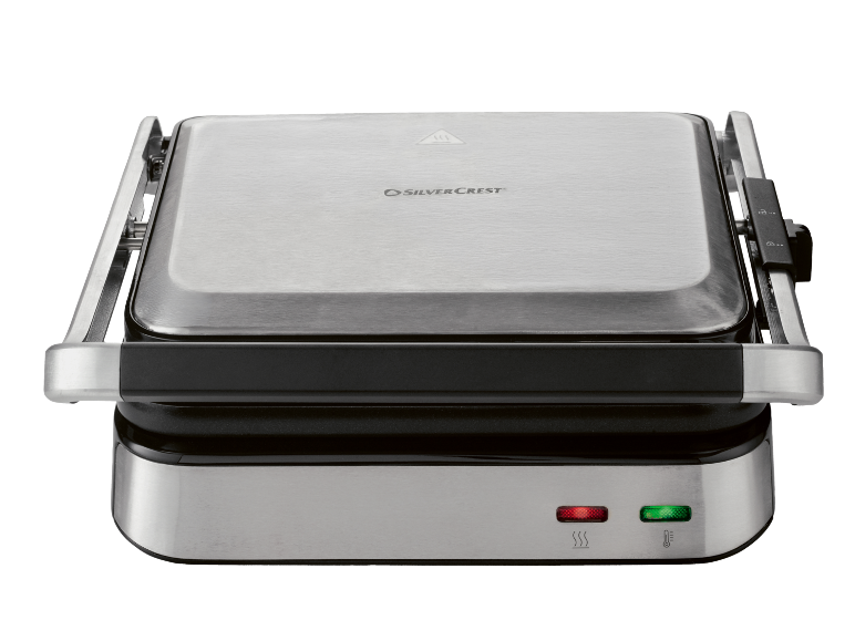Elektrischer Kontaktgrill mit Edelstahlgehäuse und Kontrollleuchten