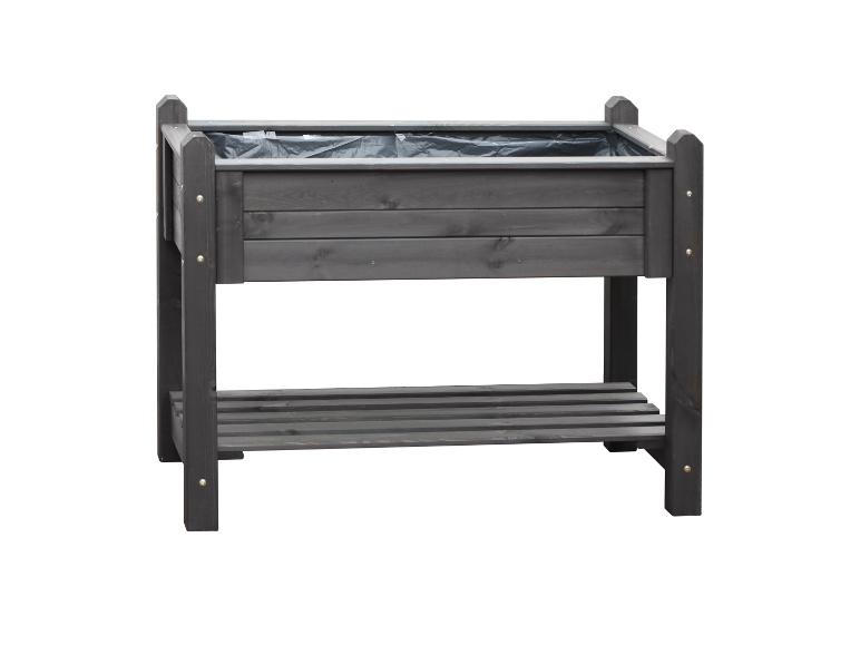 Dunkelholz-Pflanzkasten mit unterer Ablage.