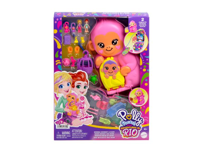 Polly Pocket Adventures in Rio Spielset mit Affen-Kompakten, Puppen und Zubehör.