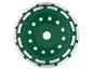 Grüne Diamantschleifscheibe mit segmentierten Kanten und Lüftungslöchern.