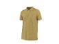 Senfgelbes Herren-Poloshirt mit kurzen Ärmeln und Kragen mit weißen Streifen.