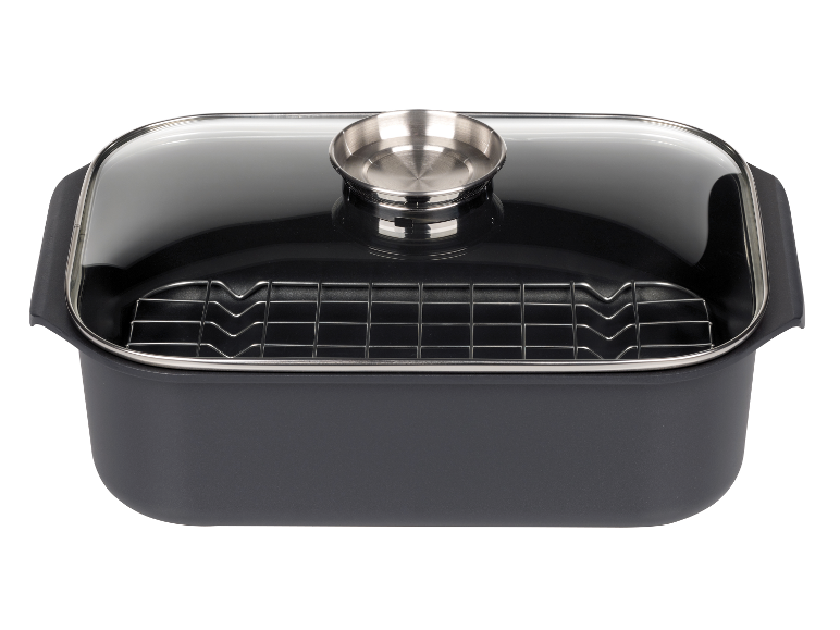 GSW Gourmet Induktion Rechteckbräter 40x26cm mit Einsatz und Glasdeckel.