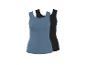 Zwei Damen-Tanktops, eines blau und eines schwarz, mit Rippstrickmuster.