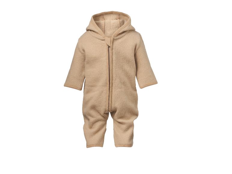 Beiger Baby-Overall mit Kapuze und Reißverschluss