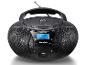 Schwarzer tragbarer Boombox mit Bluetooth, USB und CD-Player, zeigt „ROCK ANTENNE“