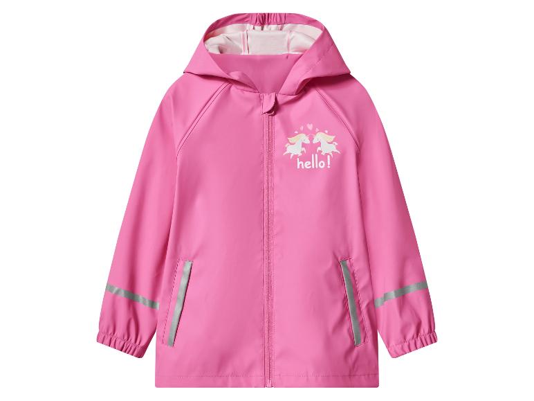 Rosa Kinderregenjacke mit Einhorn-Print und reflektierenden Details