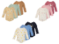 Langärmelige Babybodys im Set in verschiedenen Farben und Mustern, darunter Bären, Hasen und Häuser.