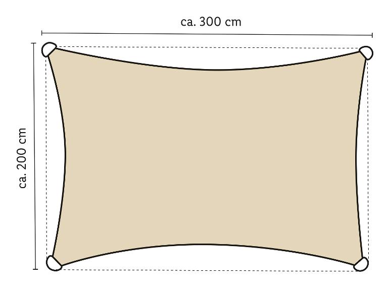 Rechteckiges beiges Sonnensegel, ca. 300 cm mal 200 cm.
