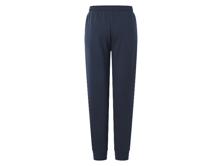 Dunkelblaue Jogginghose mit elastischem Bund und Bündchen an den Knöcheln.
