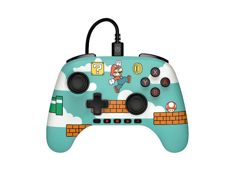 Gamecontroller im Super Mario-Design, mit Mario, Münzen und Pilzen.