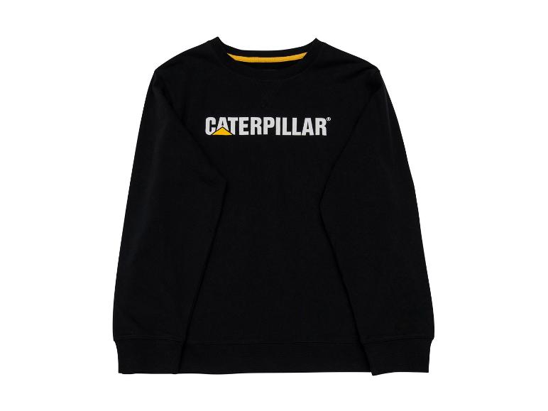 Schwarzes Sweatshirt mit weißem Text und gelbem Detail