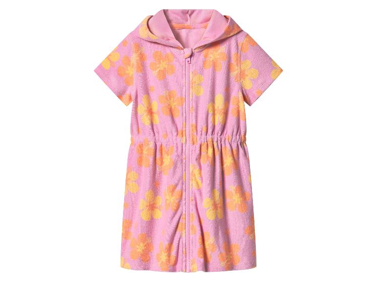Rosa Kinder-Strandkleid mit Kapuze und Blumenmuster