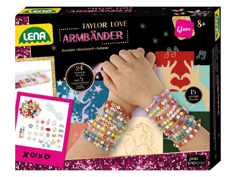 Armbänder-Bastelset mit Buchstabenperlen und Charms, glamouröser Stil, ab 8 Jahren.