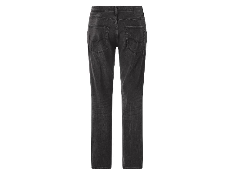 Dunkelgraue Herrenjeans mit Used-Waschung und Gesäßtaschen.