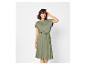 Damen-Freizeitkleid in Khaki mit kurzen Ärmeln und Kordelzug in der Taille.