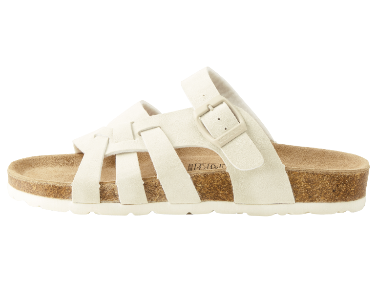 Weiße Birkenstock Sandalen mit Riemen.