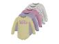 Set aus 5 langärmeligen Babybodys, einer gelb mit „HELLO“ und Blumenmustern.