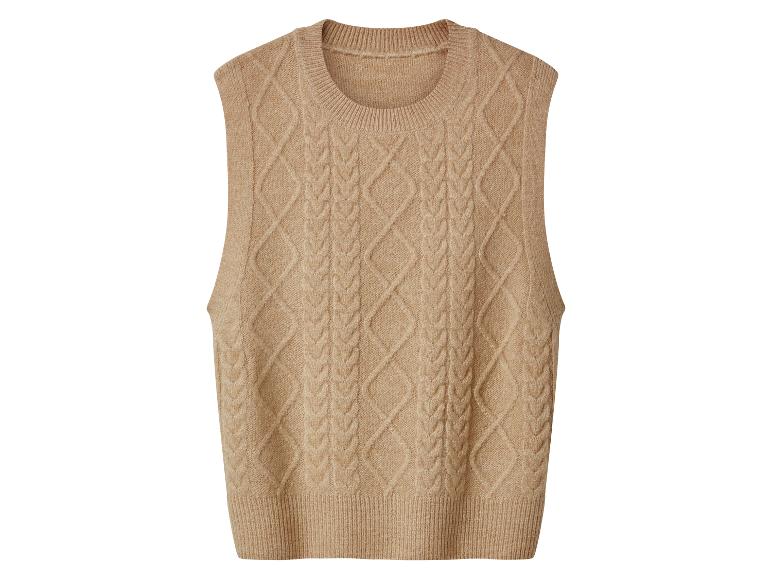 Beige Strickweste mit Rauten- und Zopfmuster