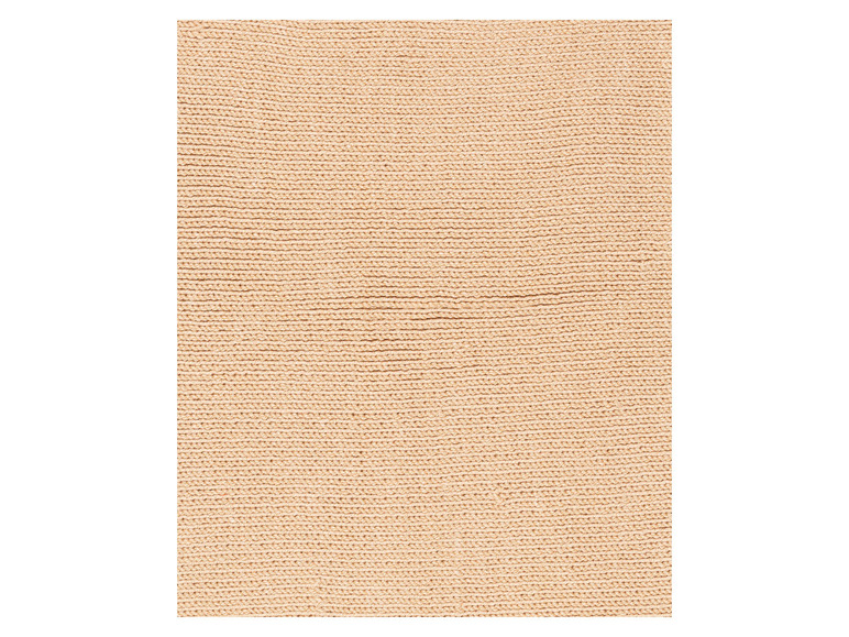 Beige gestrickter Stoff, geeignet für Kleidung oder Accessoires.