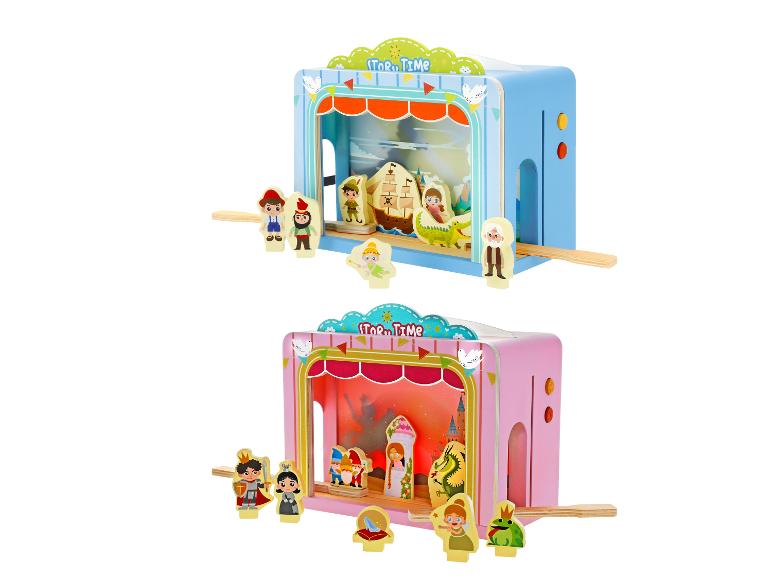 LUPILU® Holztheater mit Lichtspiel, blau und rosa, mit Piraten- und Märchenfiguren.