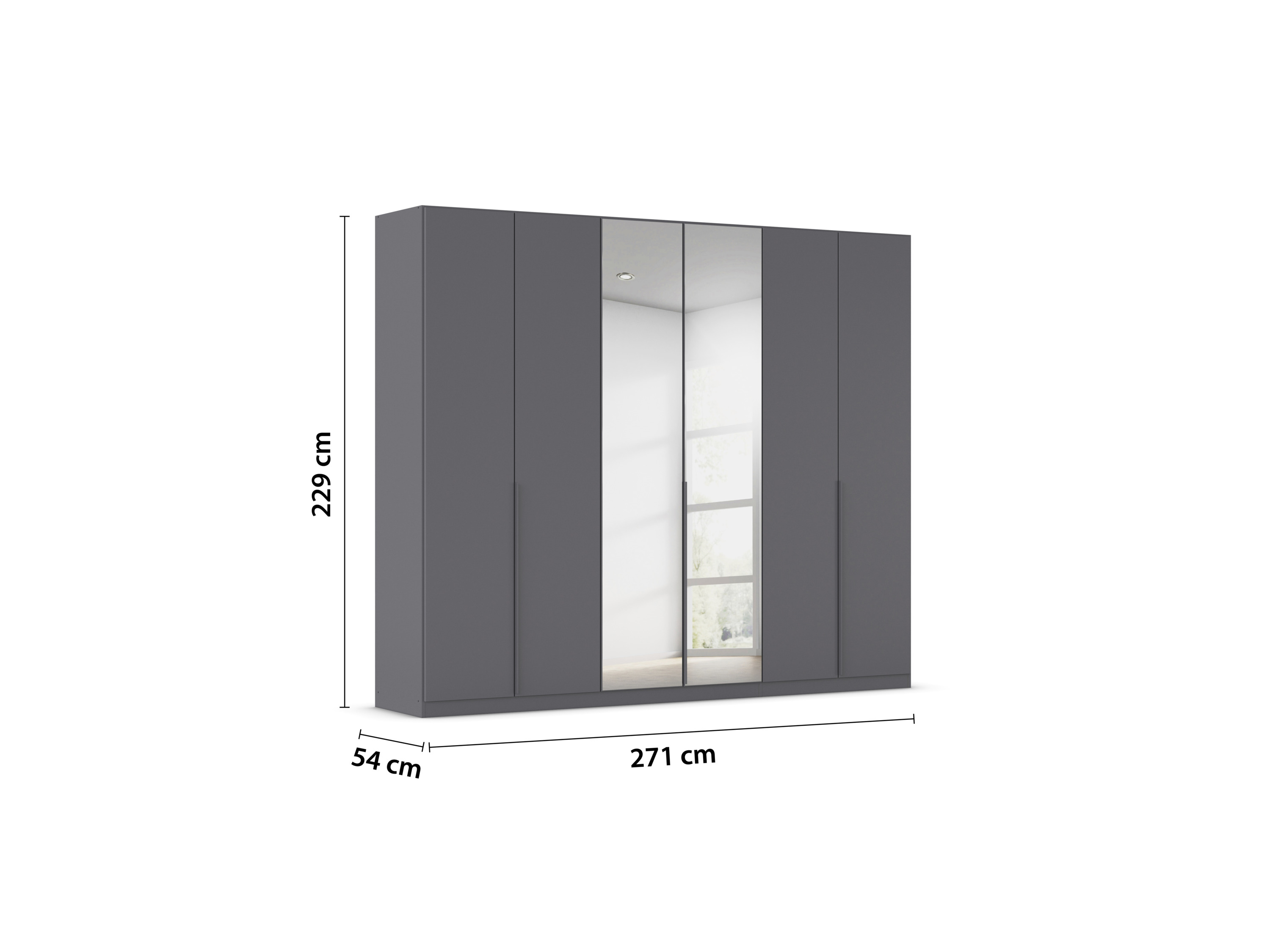 RAUCH ORANGE Drehtürenschrank Alabama mit Spiegel (Premium-Zubehör, Graumetallic, Griffe Grau, 271 x 229 cm) – Bild 3 von 4