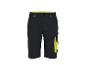Schwarze Arbeitsshorts mit gelben Details und Seitentasche.