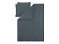 Graues gestreiftes Bettwäsche-Set, bestehend aus einem Bettbezug und zwei Kissenbezügen.