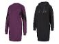 Zwei Jette Sport Kleider: ein lilafarbenes mit schwarzen Details und ein schwarzes Hoodie mit Leopardenmuster.