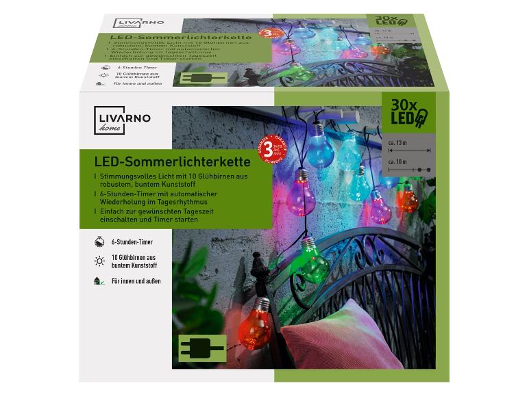 LIVARNO home LED-Sommerlichterkette mit 10 bunten Glühbirnen, 13m Gesamtlänge, 6-Stunden-Timer